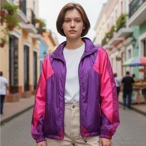 Vintage USA Olympic  Pink Purple Windbreaker Jacket Full Zip JC Penney Small